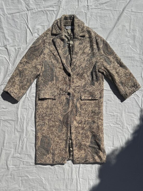 Zara Jackets & Blazers - Zara Limited Edition Paisley Print Pattern Wool Blend Oversized Peacoat Sz XS-S